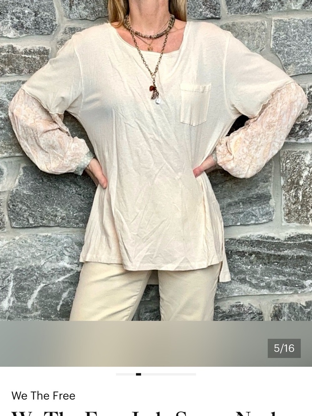 We The Free Cream Long Sleeve Pocket Top Small